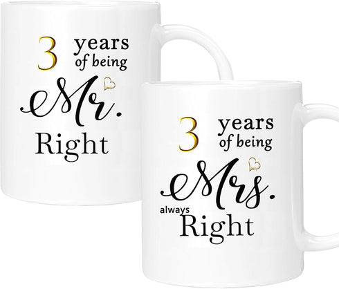 3 Year Anniversary Coffee Mugs Set